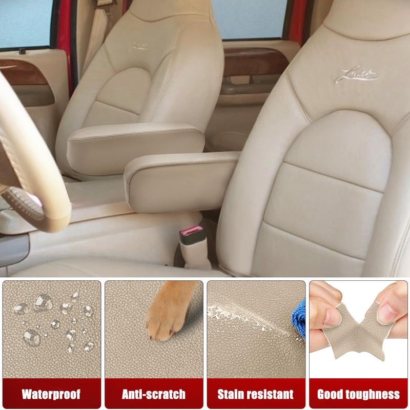 KBH Seat Armrest Cover for Ford F250 F350-F550 Lariat 1999-2007, F250 F350 F450 XLT Sport 2002-2006, Ford Excursion Limited XLT 2000-2005, Vinyl Leather, Truck Interior Accessories, 1 Pair, Tan - Image 4